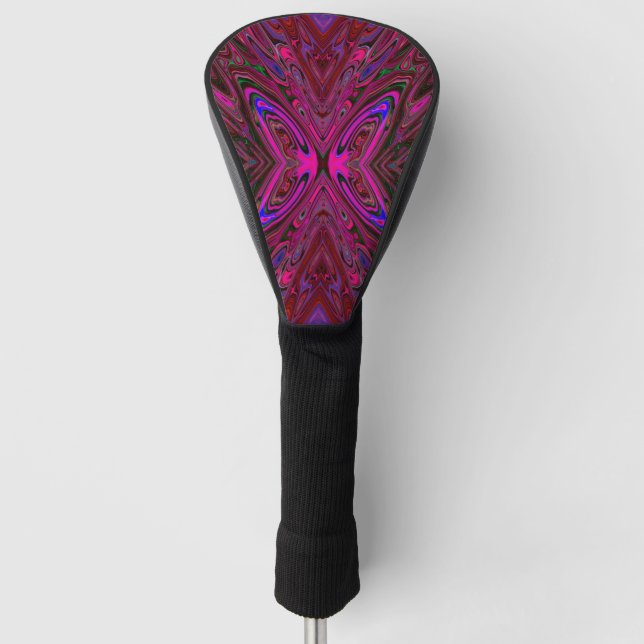 Trippy Hot Pink, Red and Blue Abstract Butterfly Golf Head Cover (Front)