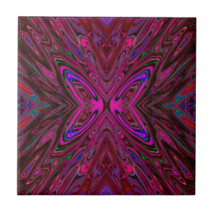 Trippy Hot Pink, Red and Blue Abstract Butterfly Tile