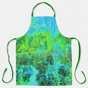 Trippy Lime Green and Blue Garden Landscape Apron