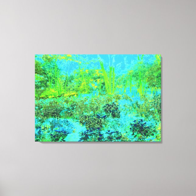 Trippy Lime Green and Blue Garden Landscape Canvas Print (Front)