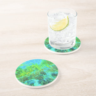 Trippy Lime Green and Blue Garden Landscape Coaster