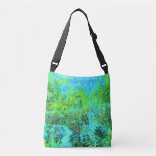 Trippy Lime Green and Blue Garden Landscape Crossbody Bag