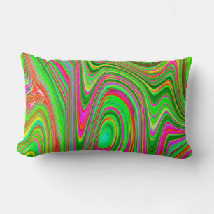 Trippy Lime Green and Magenta Abstract Groovy Art Lumbar Cushion