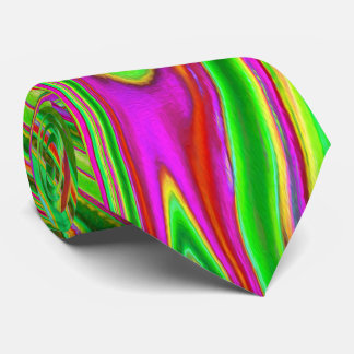 Trippy Lime Green and Magenta Abstract Groovy Art Tie