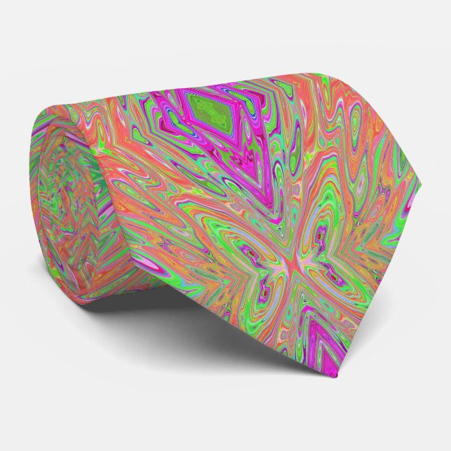 Trippy Lime Green and Orange Abstract Butterfly Tie (Rolled)
