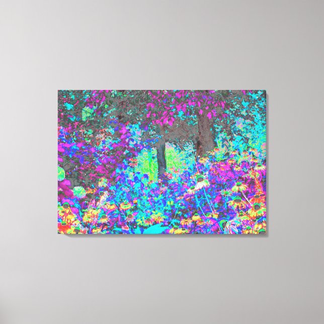 Trippy Lime Green and Purple Garden Sunrise Canvas Print (Front)