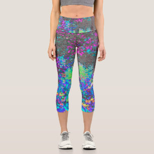 Trippy Lime Green and Purple Garden Sunrise Capri Leggings