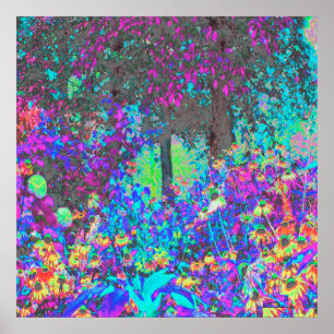 Trippy Lime Green and Purple Garden Sunrise Poster