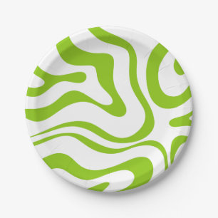 Trippy Lime Green Liquid Swirl Retro Abstract Paper Plate