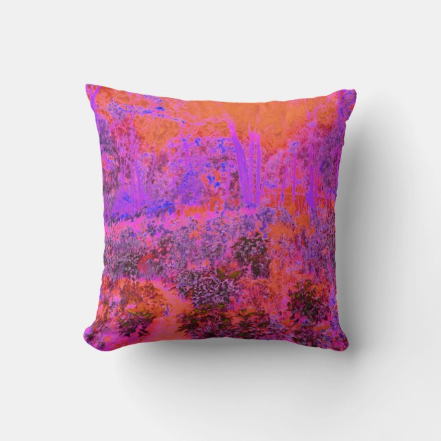 Trippy Magenta and Orange Impressionistic Garden Cushion (Front)