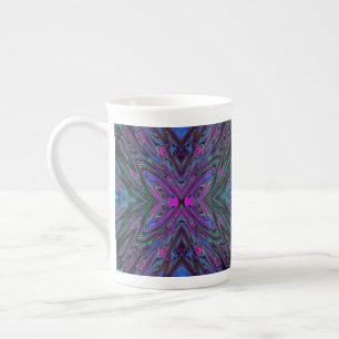 Trippy Magenta, Blue and Green Abstract Butterfly Bone China Mug