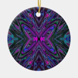 Trippy Magenta, Blue and Green Abstract Butterfly Ceramic Tree Decoration