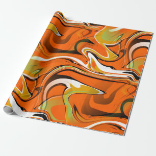 trippy marble swirl print orange wrapping paper