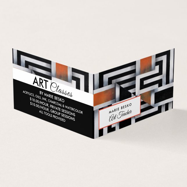 Trippy Maze Pattern, Art Teacher, Detailed Business Card (Outside)