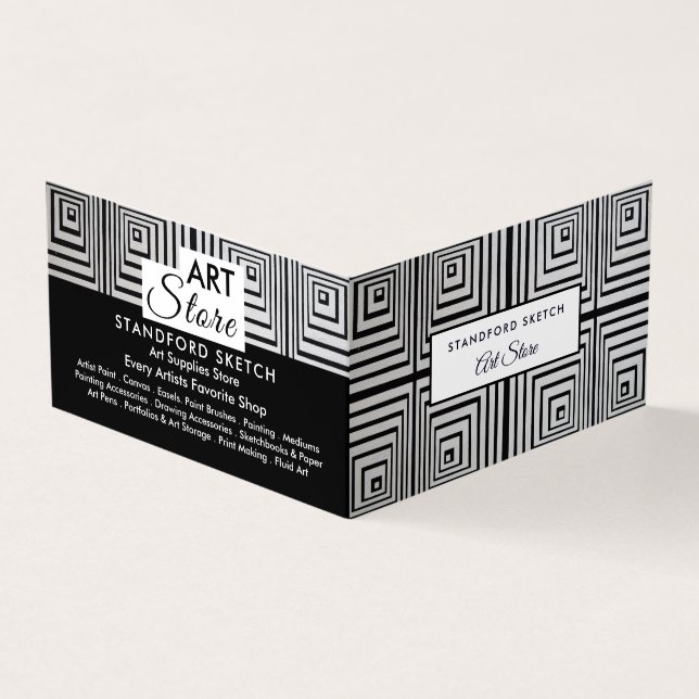 Trippy Maze Squares, Art Supplies Store, Detailed Business Card (Outside)