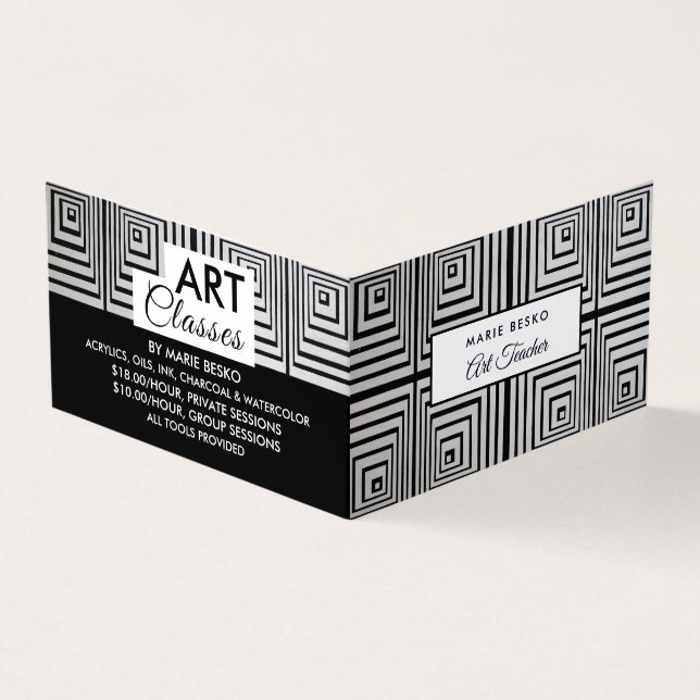Trippy Maze Squares, Art Teacher, Detailed Business Card (Outside)