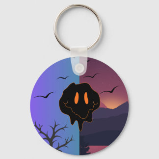 Trippy Melting Smile Face Day & Night Landscape Mo Key Ring