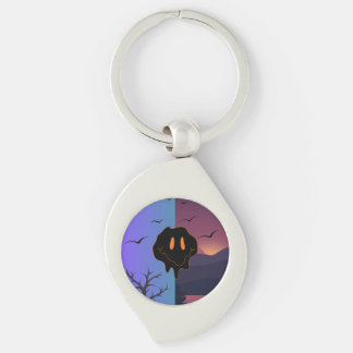 Trippy Melting Smile Face Day & Night Landscape Mo Key Ring