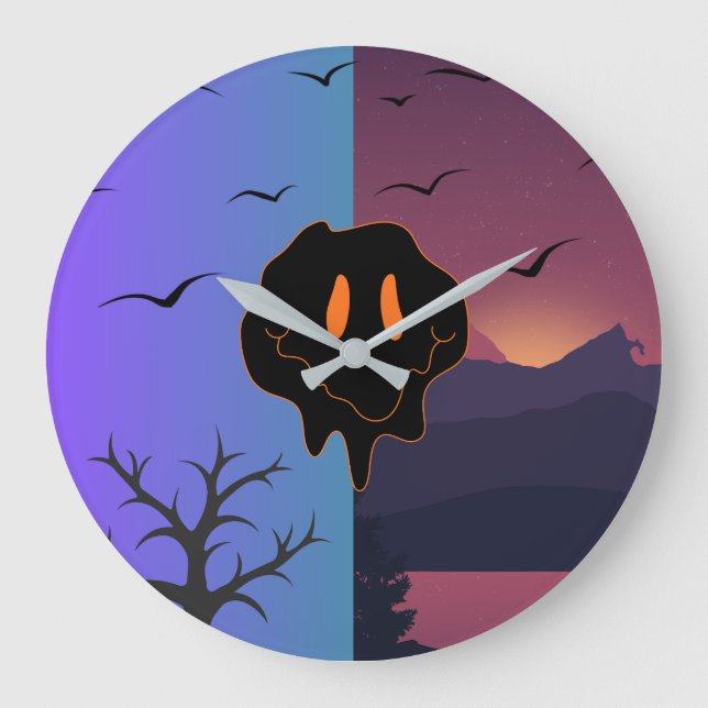 Trippy Melting Smile Face Day & Night Landscape Mo Large Clock (Front)