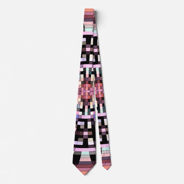 Trippy Mosaic in Black, Pink, Multicolors Tie (Front)