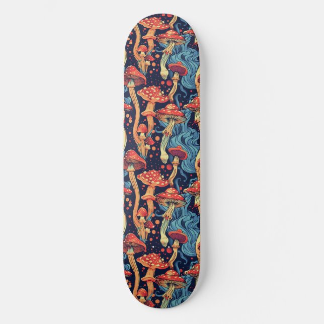Trippy Mushroom Art Painting Skateboard (Front)