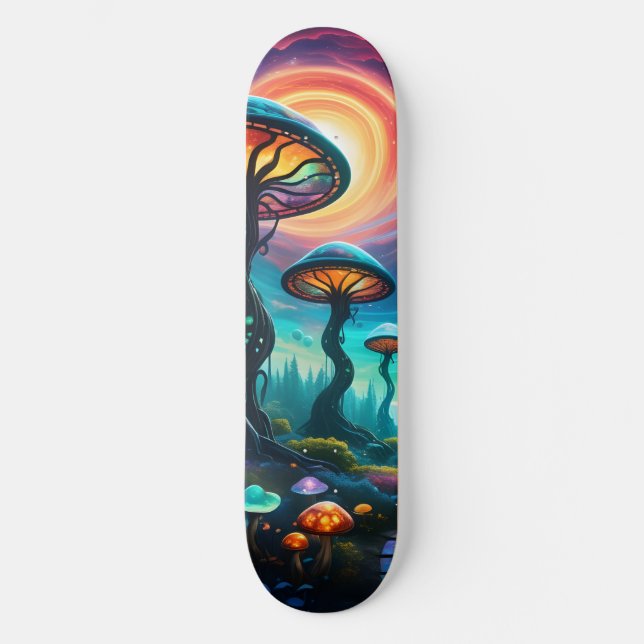 Trippy Mushroom Planet Skateboard (Front)