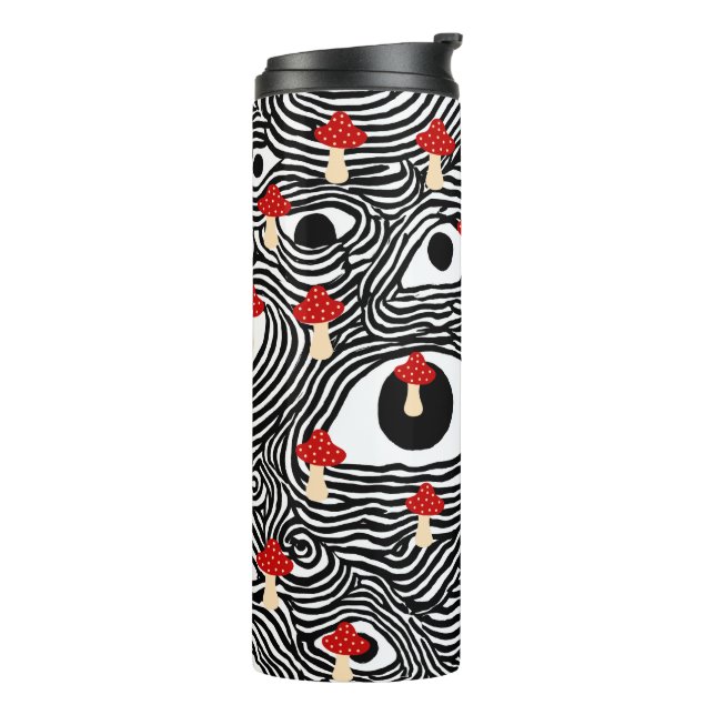 Trippy Mushroom Travel Mug - Funky Eye Design Cup (Rotated Left)