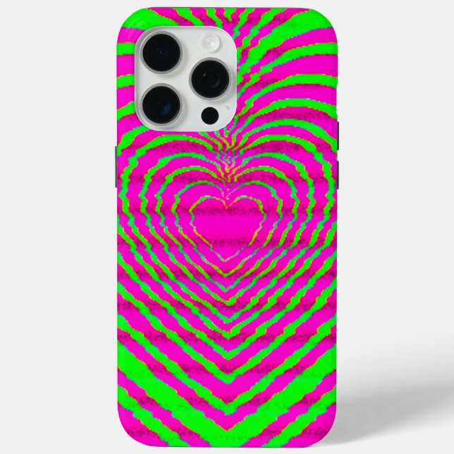 Trippy Neon Pink Green Hypnotic Heart Love Pattern Case-Mate iPhone Case (Back)