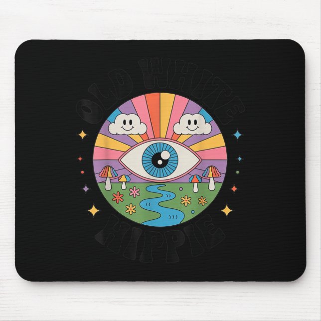 Trippy Old White Hipe Retro Psychedelic Art  Mouse Pad (Front)