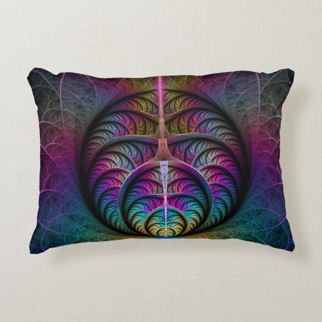 Trippy Patterned Colourful Abstract Fractal Art Decorative Cushion (Front)