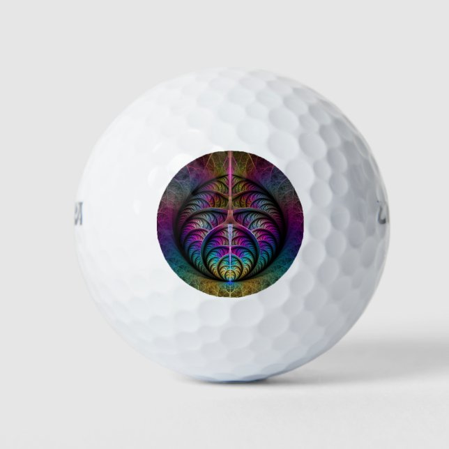 Trippy Patterned Colourful Abstract Fractal Art Golf Balls (Front)