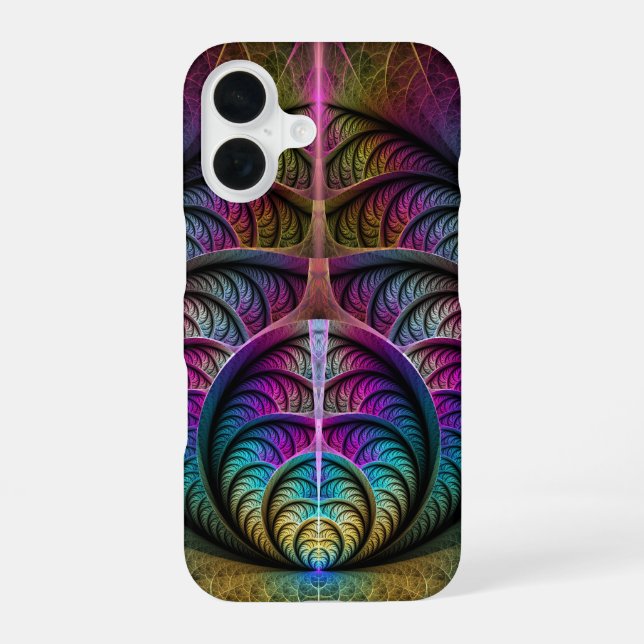 Trippy Patterned Colourful Abstract Fractal Art iPhone 16 Case (Back)