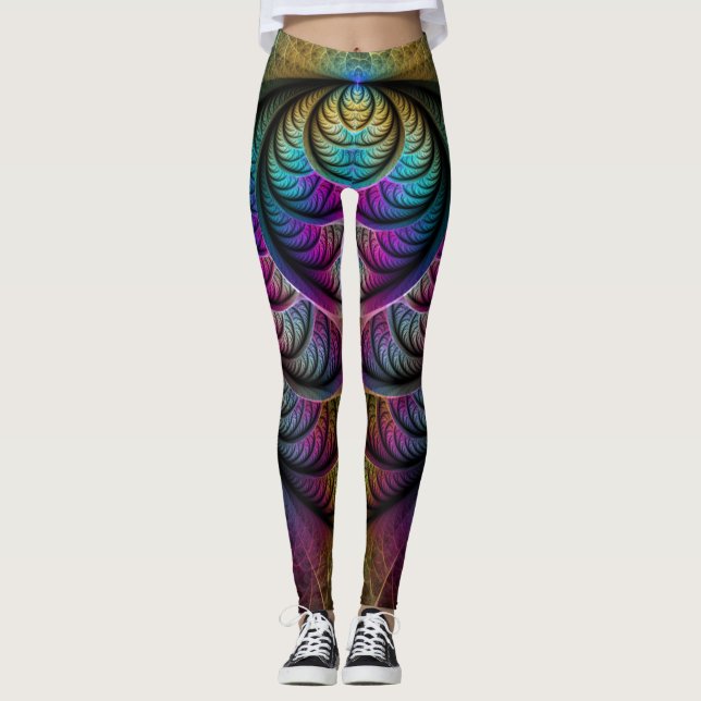 Trippy Patterned Colourful Abstract Fractal Art Leggings (Front)