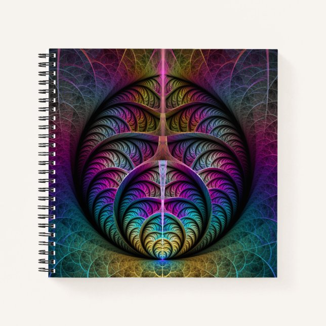 Trippy Patterned Colourful Abstract Fractal Art Notebook (Front)