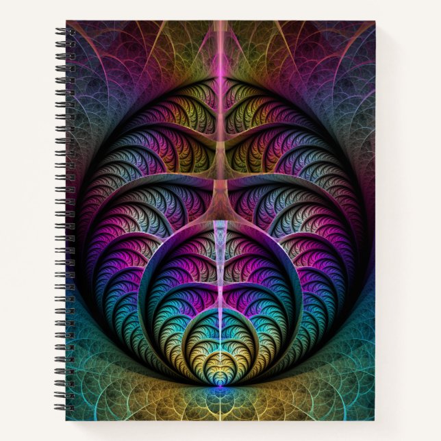 Trippy Patterned Colourful Abstract Fractal Art Notebook (Front)