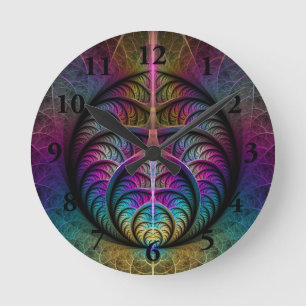 Trippy Patterned Colourful Abstract Fractal Art Round Clock