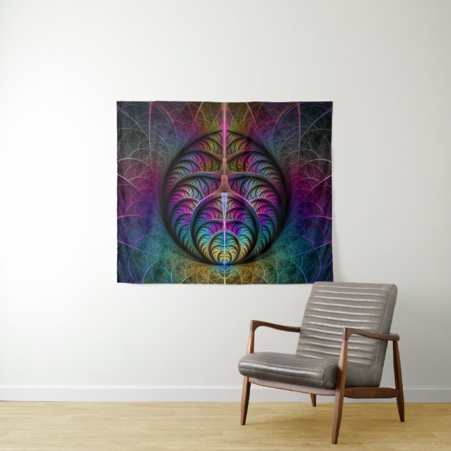 Trippy Patterned Colourful Abstract Fractal Art Tapestry (In Situ (Horizontal))