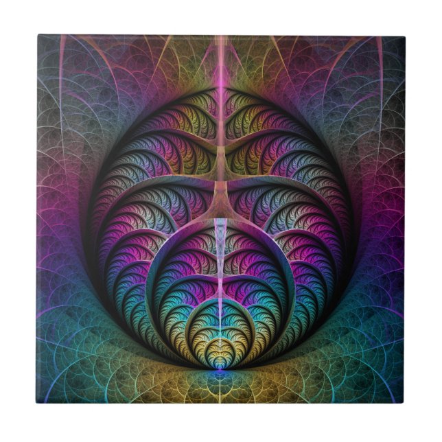 Trippy Patterned Colourful Abstract Fractal Art Tile (Front)
