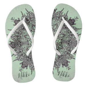 Trippy Personalised Mandala on Mint Green Jandals