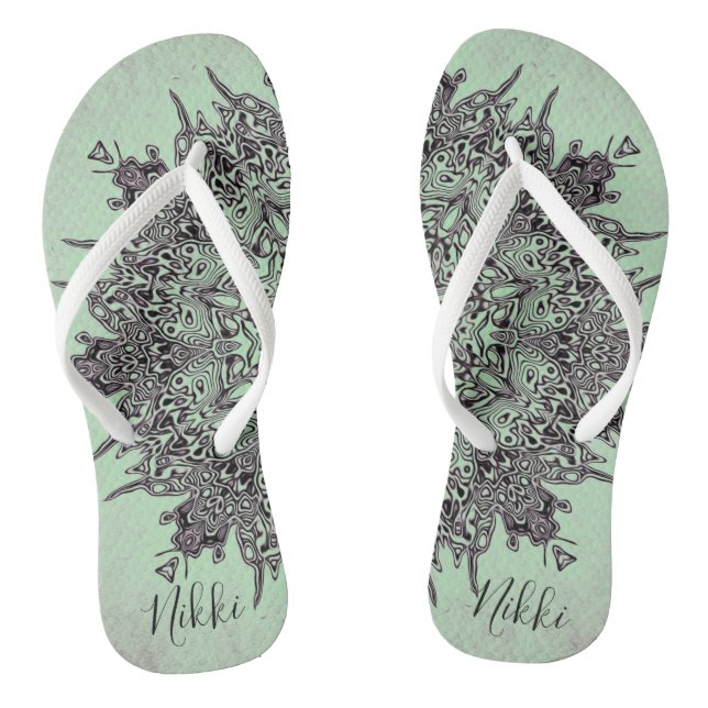 Trippy Personalised Mandala on Mint Green Jandals (Footbed)