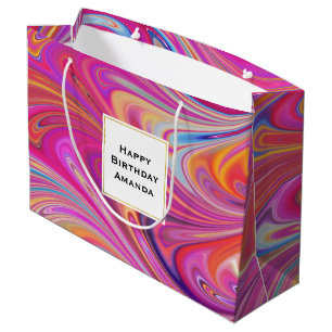 Trippy Pink and Orange Swirly Design Birthday Large Gift Bag