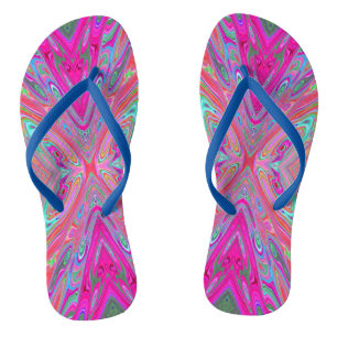 Trippy Pink, Aqua and Magenta Abstract Butterfly Jandals