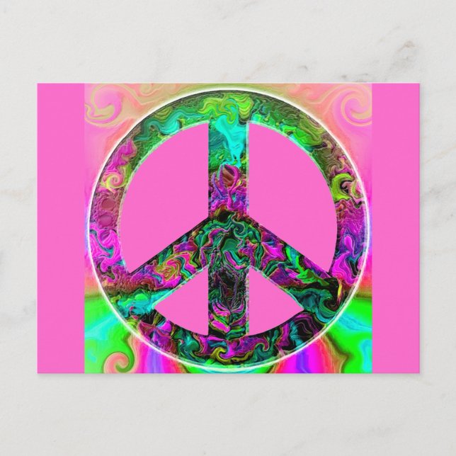 Trippy Pink Peace Sign Postcard (Front)