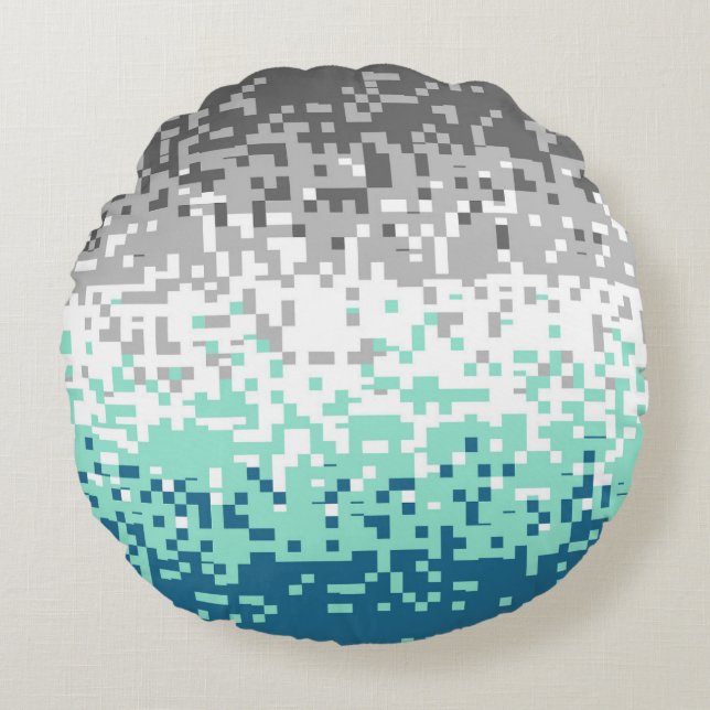 Trippy Pixelated Abstract Frayromantic Pride Flag Round Cushion (Front)