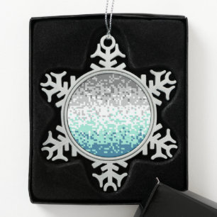 Trippy Pixelated Abstract Frayromantic Pride Flag Snowflake Pewter Christmas Ornament