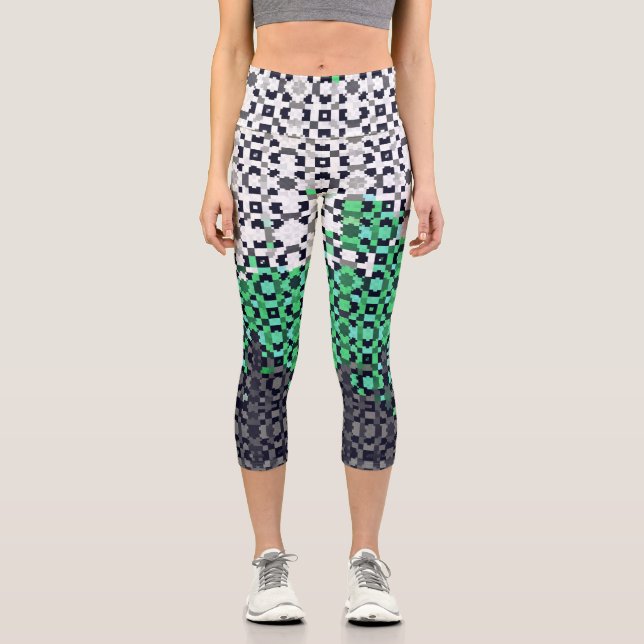 Trippy Pixelated Abstract Neutrois Pride Flag Capri Leggings (Front)