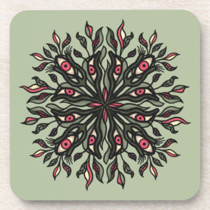 Trippy Plants and Eyes - Psychedelic Botanical Coaster
