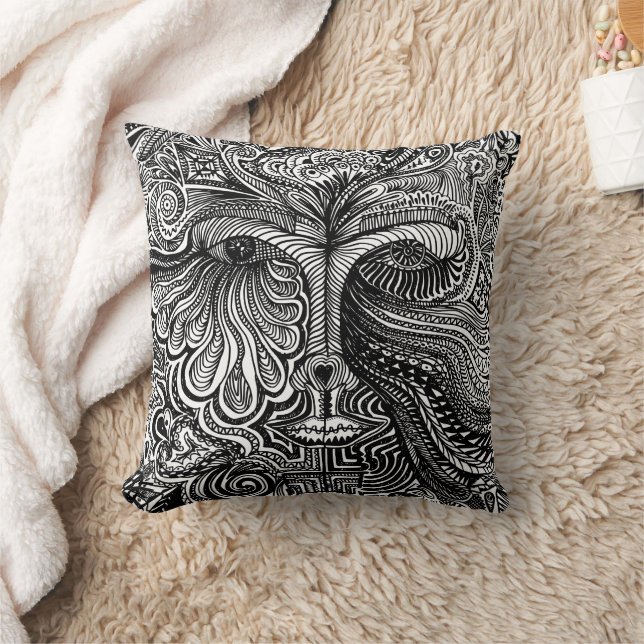 Trippy Portrait Throw Pillow (Blanket)