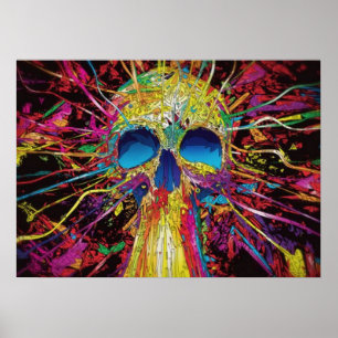 Trippy psychedelic colorful skull, blacklight  poster