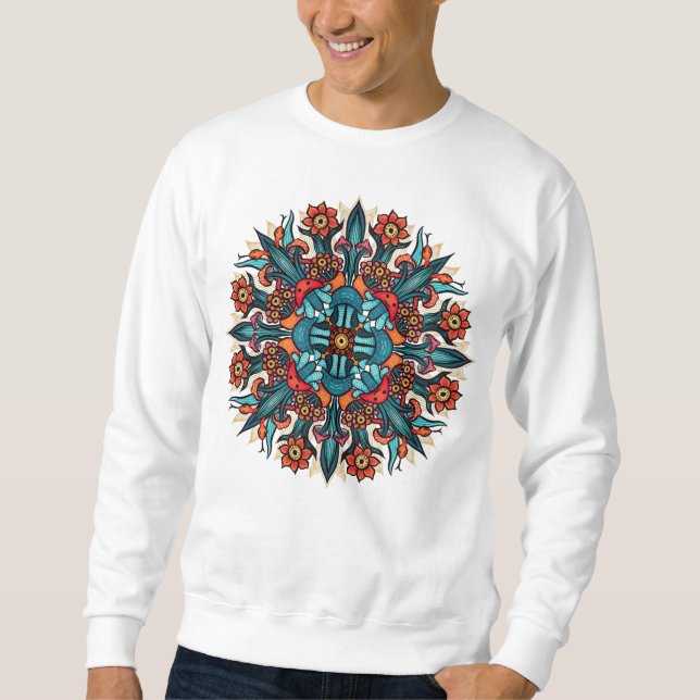 Trippy Psychedelic Groovy Mushroom Mandala Eyes Sweatshirt (Front)